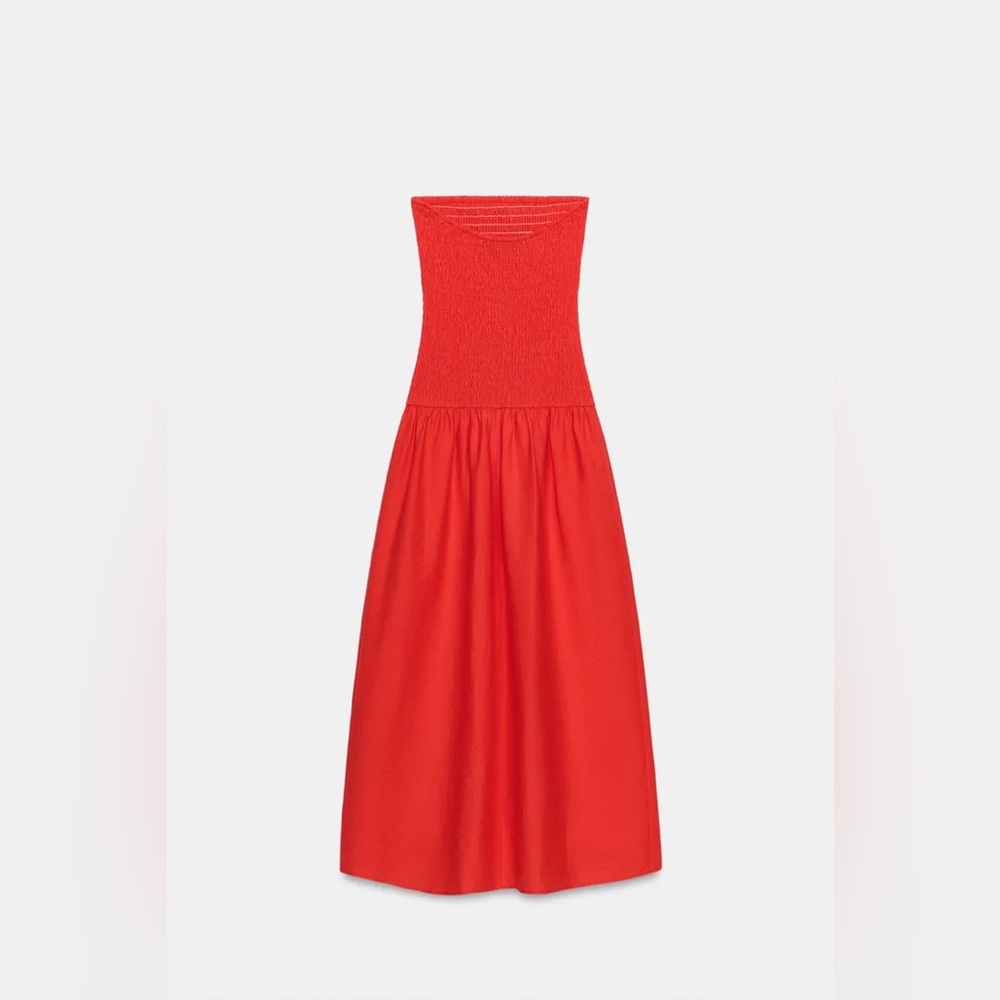 ZARA SMOCKED MIDI DRESS - Picture 15 of 16